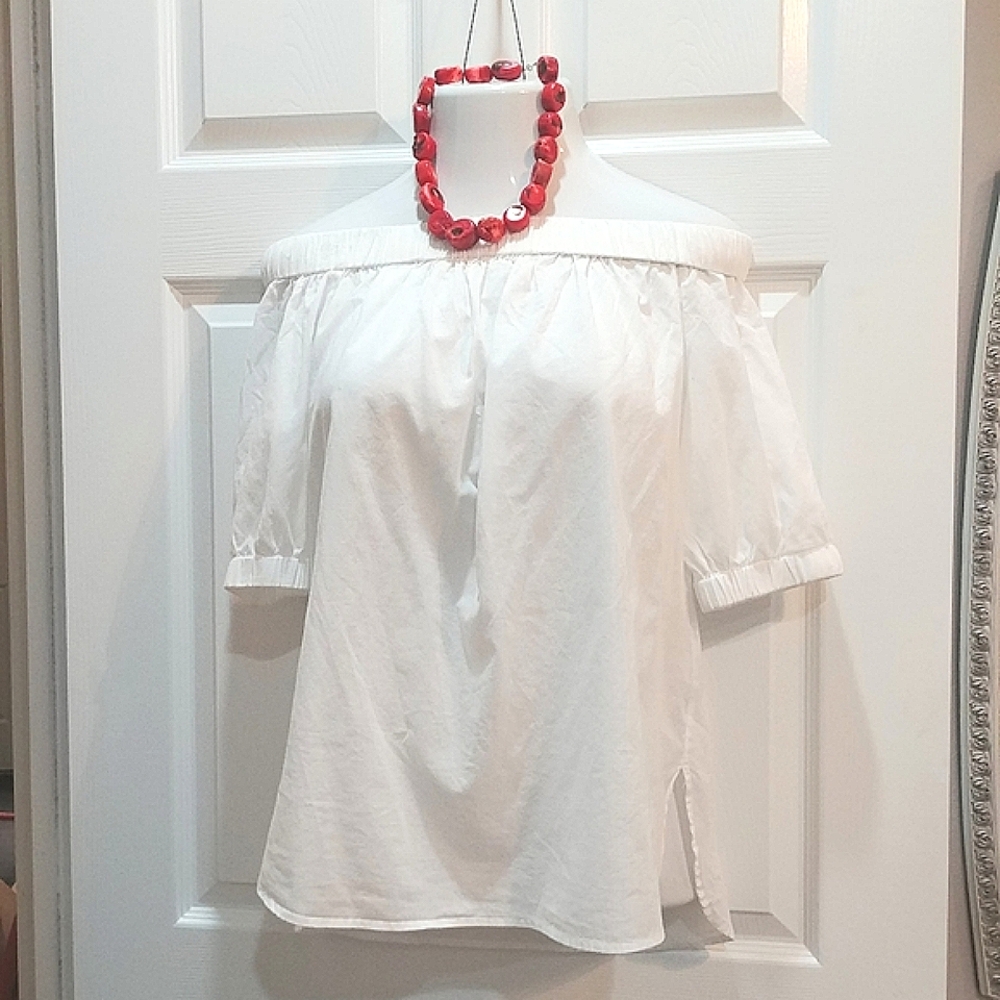 MICHAEL Kors white elastic off-shoulder boho blouse size small
